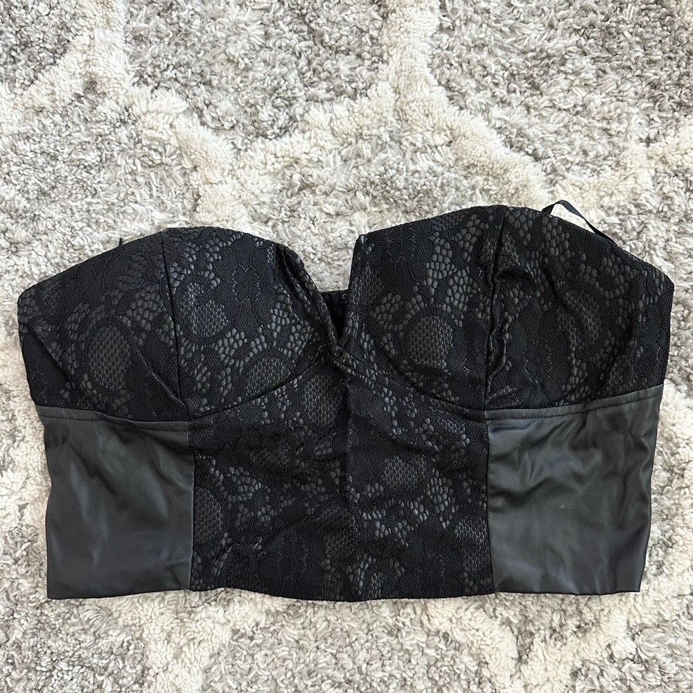 Faux leather and lace black bustier top in Large